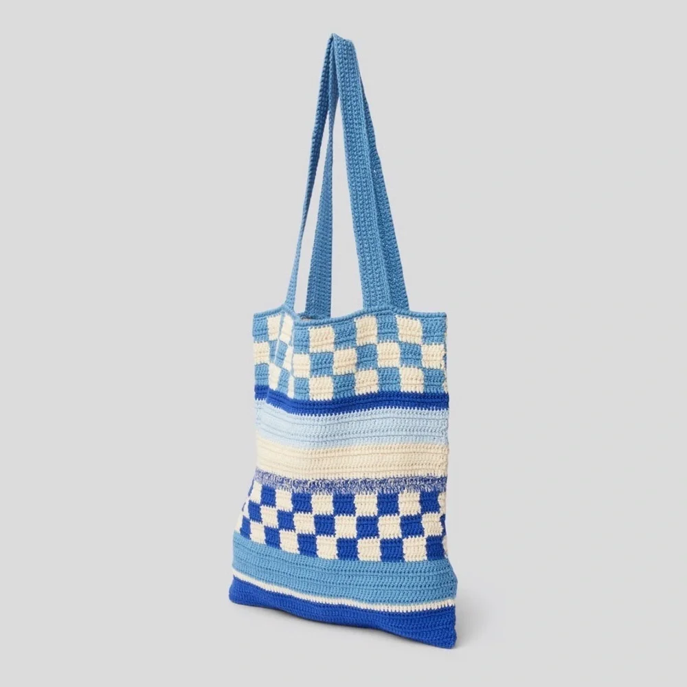 Baum und pferdgarten Blue & Cream Crochet Check Tote Bag - Women's Shoulder Bag